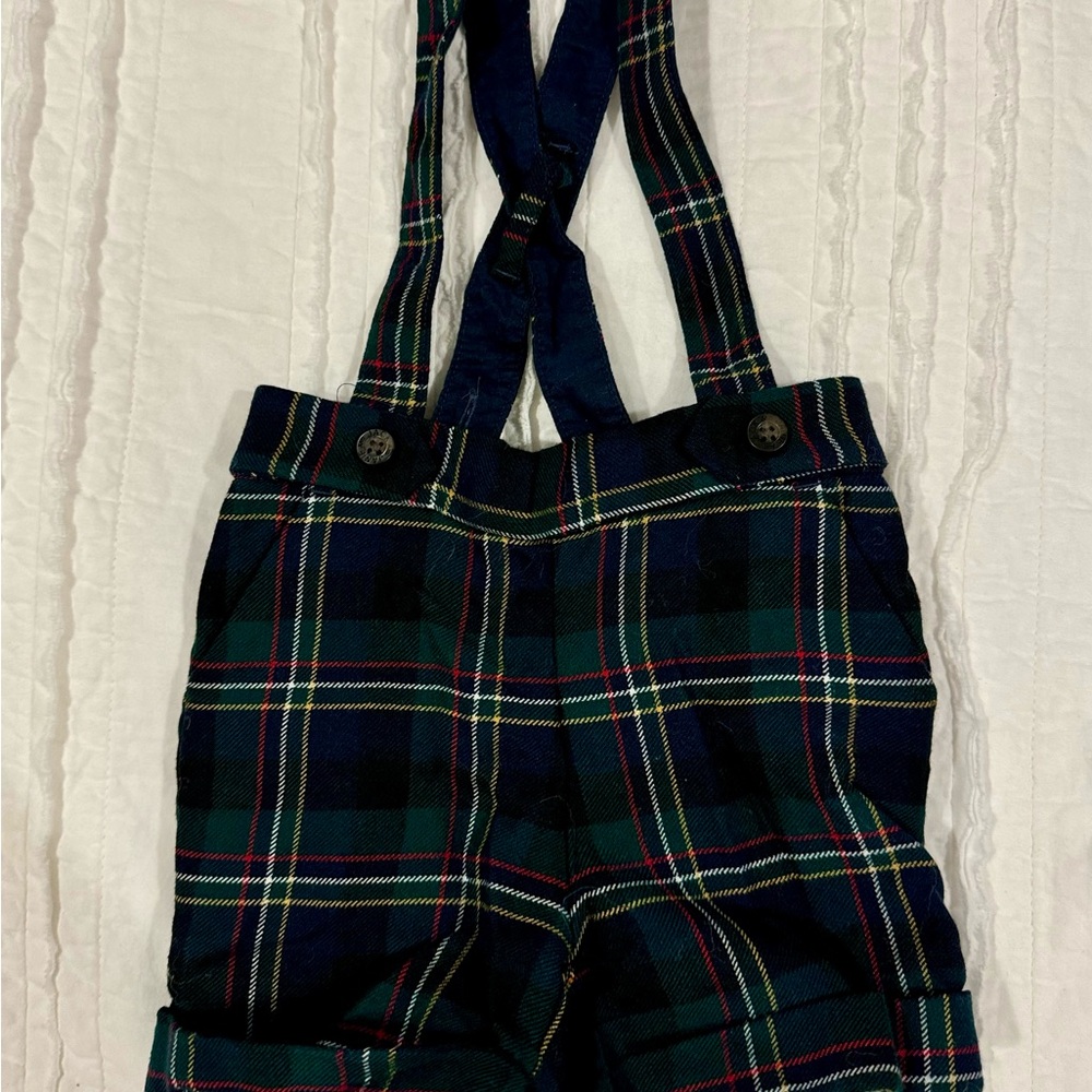 Janie and Jack Green and Blue Overalls Classic Plaid Design